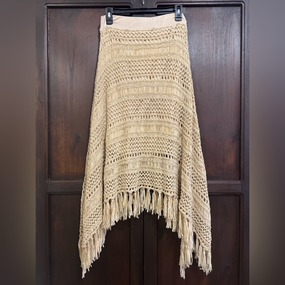 Chico's Crochet Fringe Woven Handkerchief Skirt Chicos Size 1 Cottagecore - Picture 3 of 11